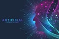 Futuristic Artificial Intelligence and Machine Learning Concept.. Human Big Data Visualization. Wave Flow Communication