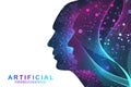 Futuristic Artificial Intelligence and Machine Learning Concept.. Human Big Data Visualization. Wave Flow Communication