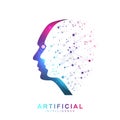 Futuristic Artificial Intelligence and Machine Learning Concept. Human Big Data Visualization. Wave Flow Communication