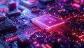 Futuristic AI Microchip With Neon Circuit Technology â Quantum Computing And Artificial Intelligence Concept Royalty Free Stock Photo