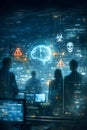 Futuristic Artificial Intelligence Risk Monitoring Interface Inside High Tech Control Room Environment Royalty Free Stock Photo