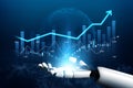 Futuristic Artificial Intelligence Robot Hand Interacting with Digital Data Graphs and Growth Charts in a High-Tech Royalty Free Stock Photo