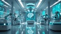 Futuristic AI Robotics Laboratory with Holographic Brain Interface and Advanced Technology Royalty Free Stock Photo