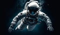 Futuristic astronaut explores dark galaxy in military space exploration generated by AI