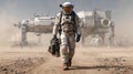 Futuristic astronaut exploring mars with advanced spacecraft in desert landscape Royalty Free Stock Photo