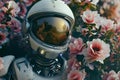 Futuristic Astronaut flowers robot. Generate Ai