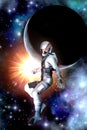 Futuristic astronaut sun and planet Royalty Free Stock Photo