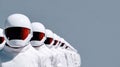 Futuristic astronauts in line with white helmets and red visors on minimalist background Royalty Free Stock Photo