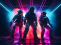 Futuristic astronauts or spacemen with colorful neon light