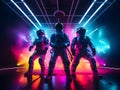 Futuristic astronauts or spacemen with colorful neon light