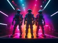 Futuristic astronauts or spacemen with colorful neon light