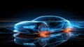 Futuristic augmented reality car wireframe concept on blurred background, generative ai technology Royalty Free Stock Photo