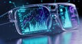 Futuristic augmented reality glasses displaying glowing digital data with a cyberpunk aesthetic Royalty Free Stock Photo
