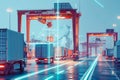 Futuristic Automated Port System With AI-Driven Cranes and Cargo Transport Royalty Free Stock Photo