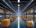Futuristic Automated Retail Warehouse with AGV Robots. Royalty Free Stock Photo