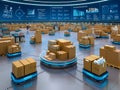 Futuristic Automated Retail Warehouse with AGV Robots. Royalty Free Stock Photo