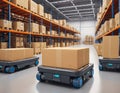 Futuristic Automated Retail Warehouse with AGV Robots. Royalty Free Stock Photo