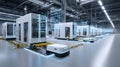 Futuristic automated warehouse with advanced robotics and digital interfaces Royalty Free Stock Photo