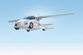 Futuristic autonomous car flying in the sky