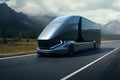 Futuristic autonomous truck driving on the road