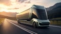 Futuristic autonomous truck driving on the road