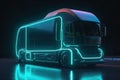 futuristic Autonomous unmanned truck control system with neon lights at night.Generative ai