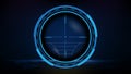 Futuristic background of blue technology sniper sight with measurement marks ui hud display sniper longest range gun