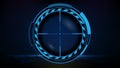 Futuristic background of blue technology sniper sight with measurement marks ui hud display sniper longest range gun