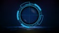 Futuristic background of blue technology sniper sight with measurement marks ui hud display sniper longest range gun