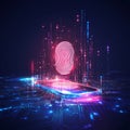 Futuristic background featuring advanced fingerprint identity authentication technology