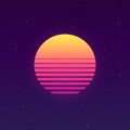 Futuristic background the 80s. New retro wave. Sunset sun on retro cyber surface. Vector illustration. Royalty Free Stock Photo