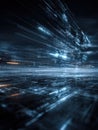 futuristic background showing glowing blue and orange light trails moving quickly across a dark digital surface, emphasizing speed Royalty Free Stock Photo