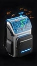 Futuristic Backpack with Holographic Map Display and Neon Lights Royalty Free Stock Photo