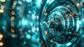 A futuristic bank vault guarded by a holographic quantum computing system portraying the potential for quantum