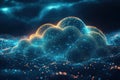 futuristic banner design with digital cloud, glowing data nodes, and connectivity lines, portraying advanced technology Royalty Free Stock Photo