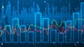 Futuristic bar chart wallpaper with red and green trend lines. Glowing financial static data illustration. Stock market digital