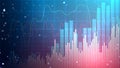 Futuristic bar chart wallpaper with red and green trend lines. Stock market digital display. Glowing financial static data