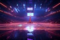 Futuristic basketball court with neon lighting Royalty Free Stock Photo