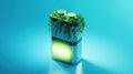 A futuristic battery design with greenery, symbolizing eco-friendly energy solutions. Royalty Free Stock Photo