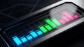Futuristic battery indicator with blue green and pink bars showing charging progress Royalty Free Stock Photo