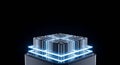Futuristic battery module glowing blue on black background Royalty Free Stock Photo