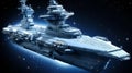 a futuristic battleship traveling on top of space, in the style of exaggerated nobility