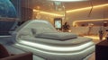 .A futuristic bedroom with a floating bed Royalty Free Stock Photo