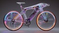 Futuristic bicycle design concept with transparent frame and glowing circuit patterns for innovative mobility Royalty Free Stock Photo