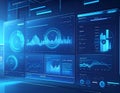 Futuristic Big Data Analytics Dashboard Interface with Business Intelligence Charts and AI Technology Royalty Free Stock Photo