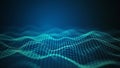 Futuristic big data technology background with glowing digital wave patterns symbolizing data flow, AI, quantum computing, and