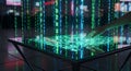 Futuristic Binary Code Interface Hand Interacting with Digital Data on a Transparent Table Royalty Free Stock Photo
