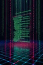 Futuristic Binary Code Stream On Digital Grid Background Royalty Free Stock Photo