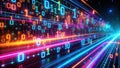 Futuristic Binary Code Stream A Glowing Abstract Visualization of Digital Data Flow and Network Connectivity Royalty Free Stock Photo