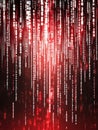 Futuristic binary data stream in vibrant red and white tones, symbolizing technology, coding, and digital communication